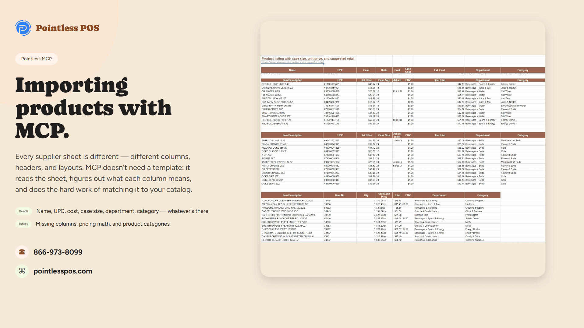 Sample supplier product spreadsheet
