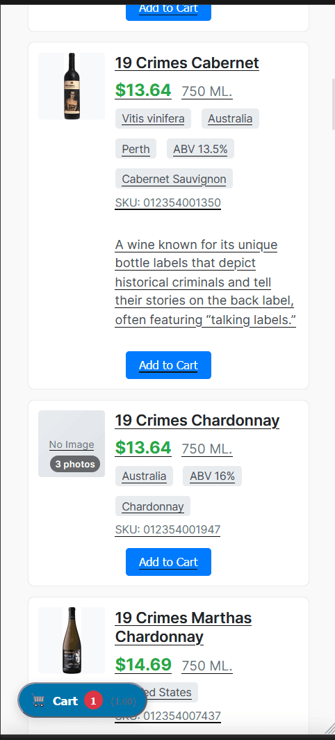 Liquor Catalog, mobile